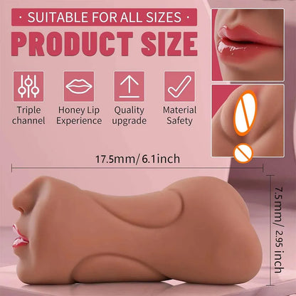 Realistic Vagina3 IN 1 Artificial Masturbator Cup Male Soft Pocket Pussy Deep Throat Oral Blowjob Silicone Massager Sex Toys