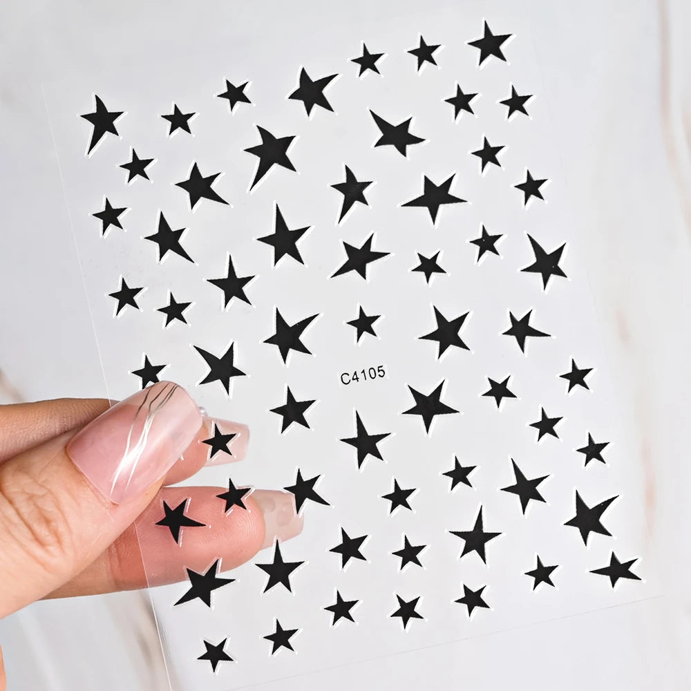 3D Bronzing Laser Silver Irregular Star Nail Decals Metallic Effect Silver Pentagram Nail Decals Adhesive Nail Art Star Stickers