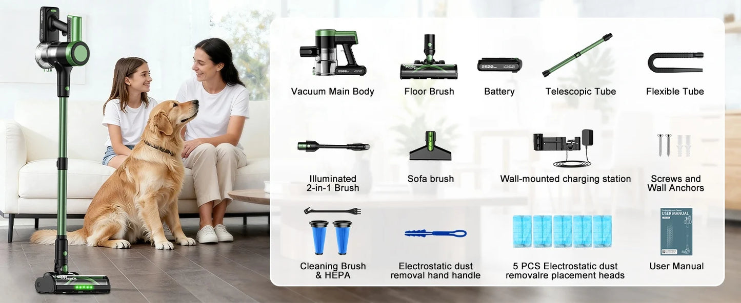 Cordless Vacuum Cleaner,Self-Standing，10-in-1/58Kpa/55Mins Stick Vacuum with LED Lighting Brush Vacuum  for Pet/Hair/Carpet