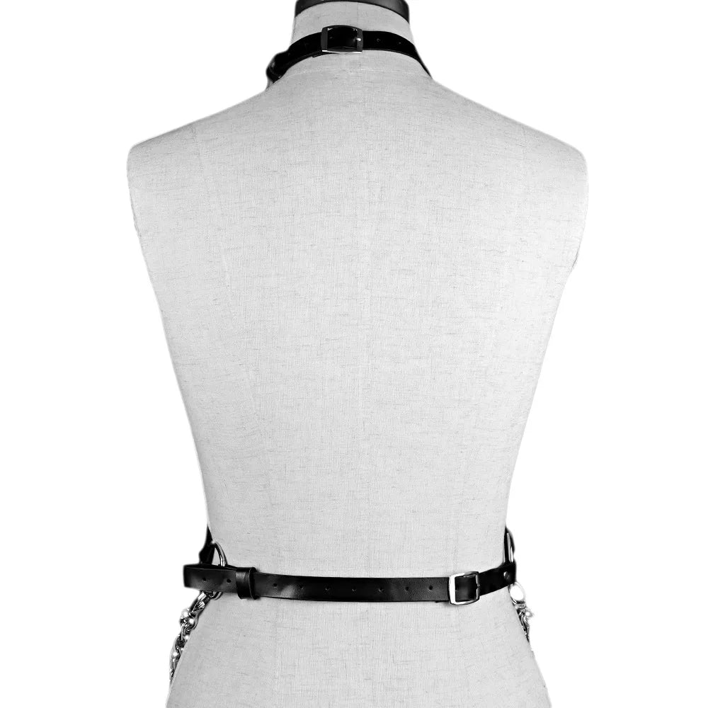 Bondage Flirt Toys Leather Clothes Shiny Leather New Metal Chain Stage Performance Clothes Erotic Supplies BDSM