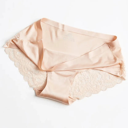 3pcs Lace Women's Panties French Seamless Underwear Female Ice Silk Briefs Solid Color Breathable Underpants Lingerie