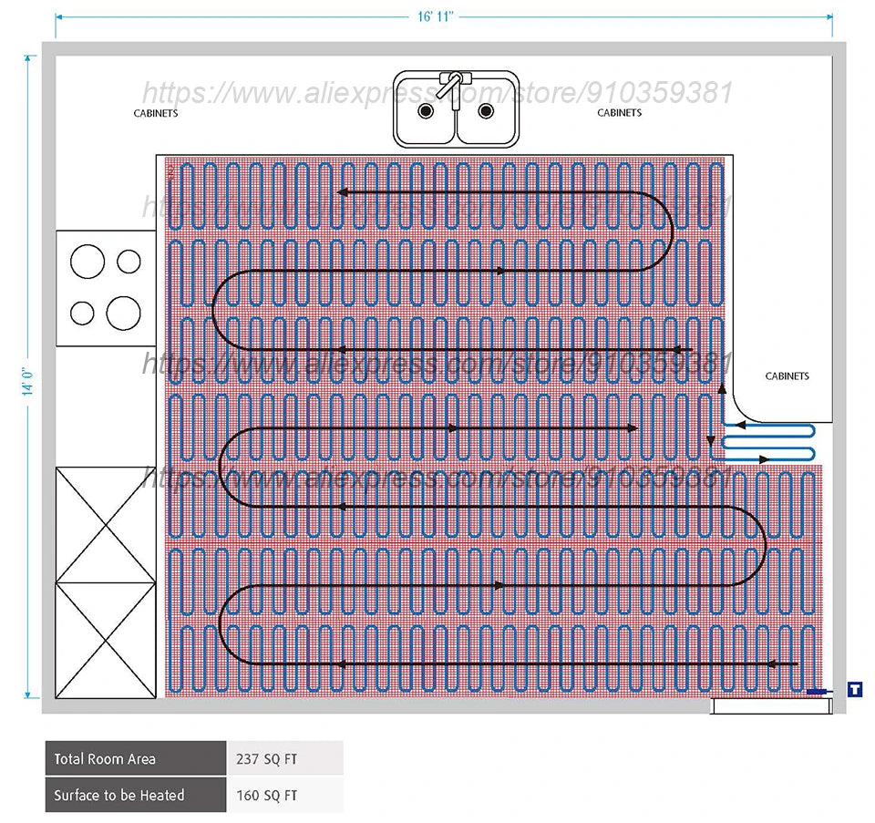 230V 150w/m2 Electric Underfloor Heating Mat Kit Pad System Parts For Bathroom Ceramic Stone Tile Wooden Floor Heated Warming