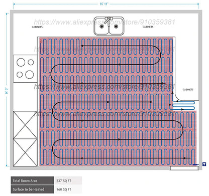 230V 150w/m2 Electric Underfloor Heating Mat Kit Pad System Parts For Bathroom Ceramic Stone Tile Wooden Floor Heated Warming