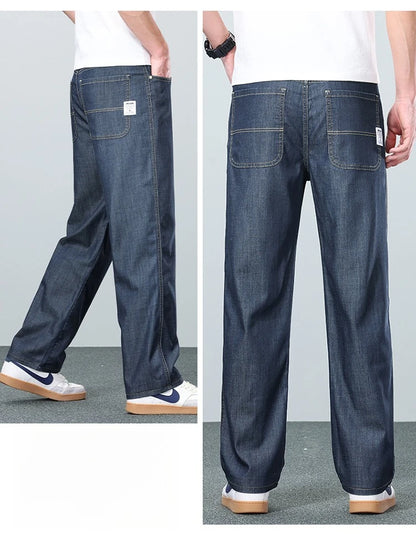 Brand Clothing Summer Lyocell Fabric Stretch Jeans Business Loose Straight Casual Trousers Fashion Versatile Pants Plus Size 40