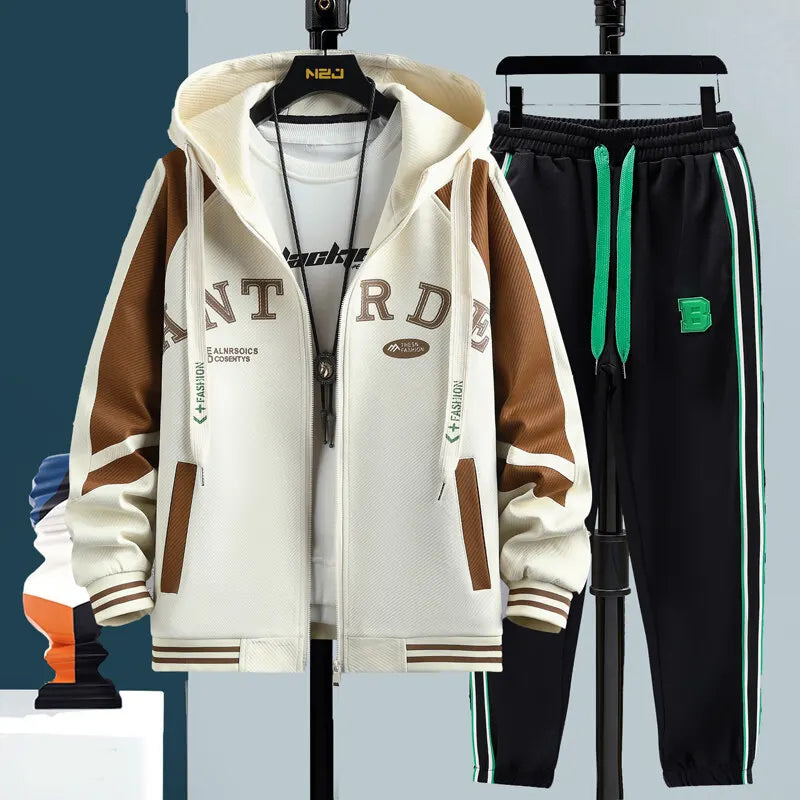 High Quality Running 2 Piece Set Hooded Jacket+Sweatpants Cardigan Long Sleeve Casual Tracksuit Men Sport Brand Clothing Suit