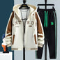 High Quality Running 2 Piece Set Hooded Jacket+Sweatpants Cardigan Long Sleeve Casual Tracksuit Men Sport Brand Clothing Suit