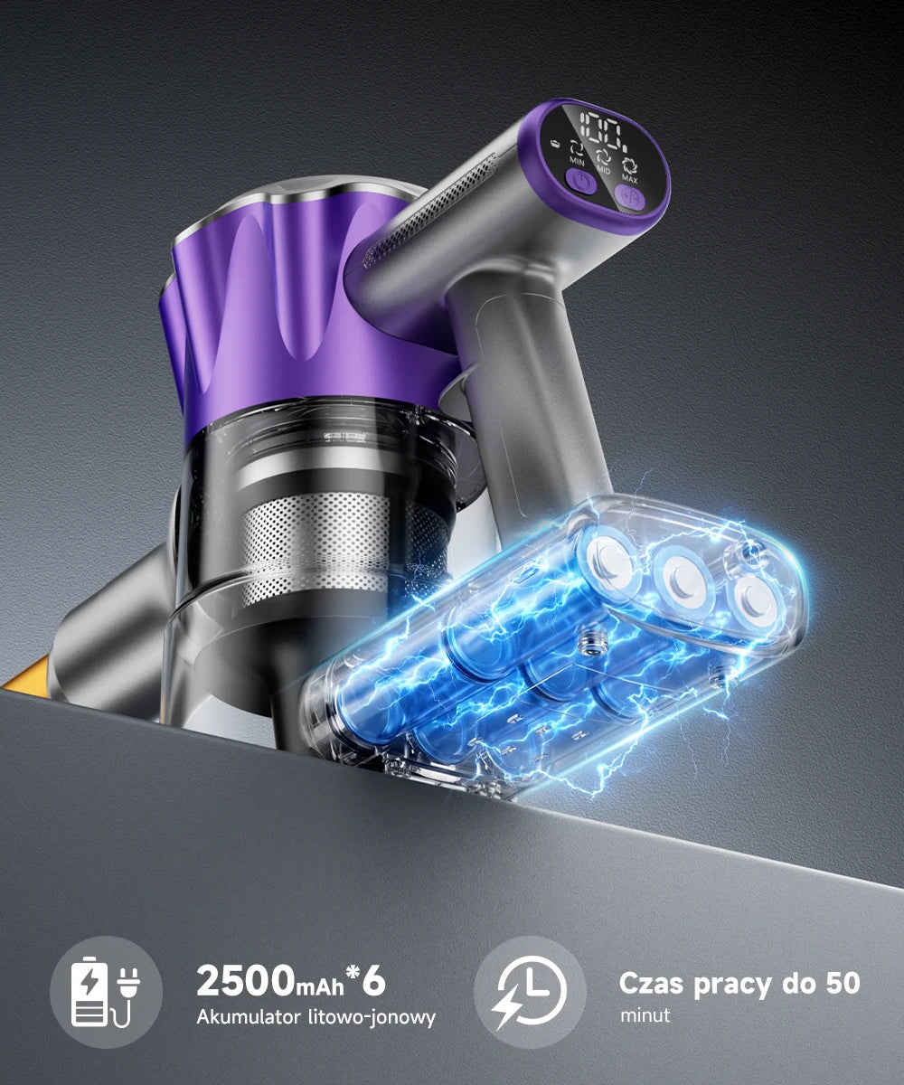 Tdyon Cordless Vacuum Cleaner, 50000Pa Suction 500W Motor Vacuum with LED Display, 50 Mins Runtime Auto Mode & Anti‑Tangling Brush for Carpet Hard Floor