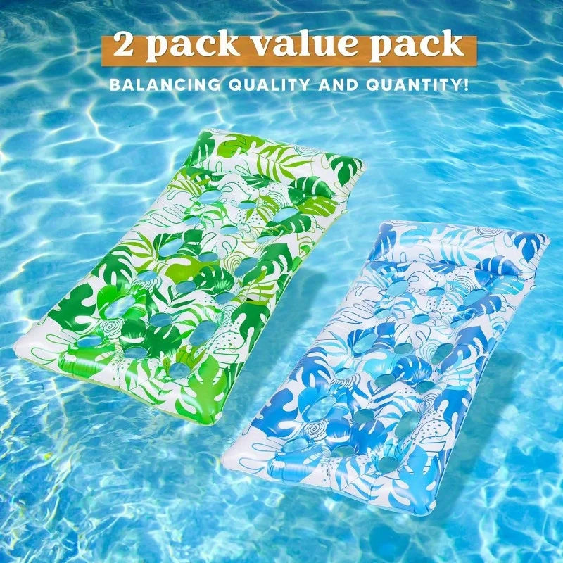 Sloosh 2Pack XL Inflatable Pool Float Mat Pool Floaties Adults Size with Headrest SunTanning Raft Lake Beach Swimming Pool Party