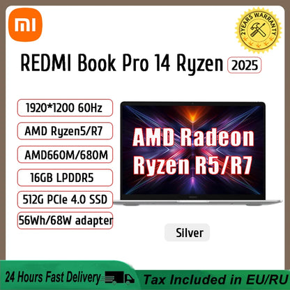 Xiaomi Laptop REDMI Book 14 /REDMI Book 16 R5-7535H/R7-7735H 16G 512G SSD Thin Notebook Game Office Design Laptop