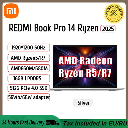 Xiaomi Laptop REDMI Book 14 /REDMI Book 16 R5-7535H/R7-7735H 16G 512G SSD Thin Notebook Game Office Design Laptop