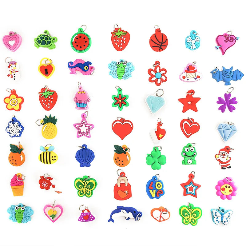 48pcs Pendants DIY Colorful Loom Rubber Band Bracelet Jewelry Making Beads Toy  Colorful Animal Flower Beads Random Style 2023