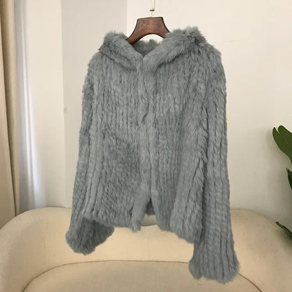 2024 Short Rabbit Fur Coat for Women Autumn Winter New Encrypted Thickened Handmade Double-sided Woven Hooded Korean Style