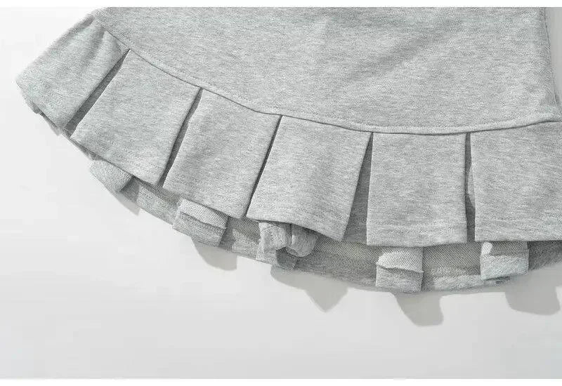 Fabric Y2K Mini Skirt Women Low Waist Wide Pleat Light Grey Sexy Vintage A-line Pleated Skirt Casual Skort Summer