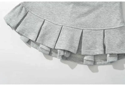 Fabric Y2K Mini Skirt Women Low Waist Wide Pleat Light Grey Sexy Vintage A-line Pleated Skirt Casual Skort Summer