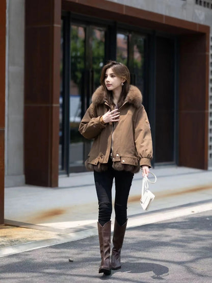 Upgraded 2023 Autumn/Winter omen's Pi vercomes Warm tras Coat Natural Fox Hair Fashion Wool Coat Temperament Slimming Inner Tank