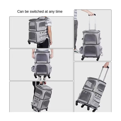 Double Backpack Foldeable Lightweight Pet Stroller For Two Dogs And Cats Outdoor Travel With 4 Wheels