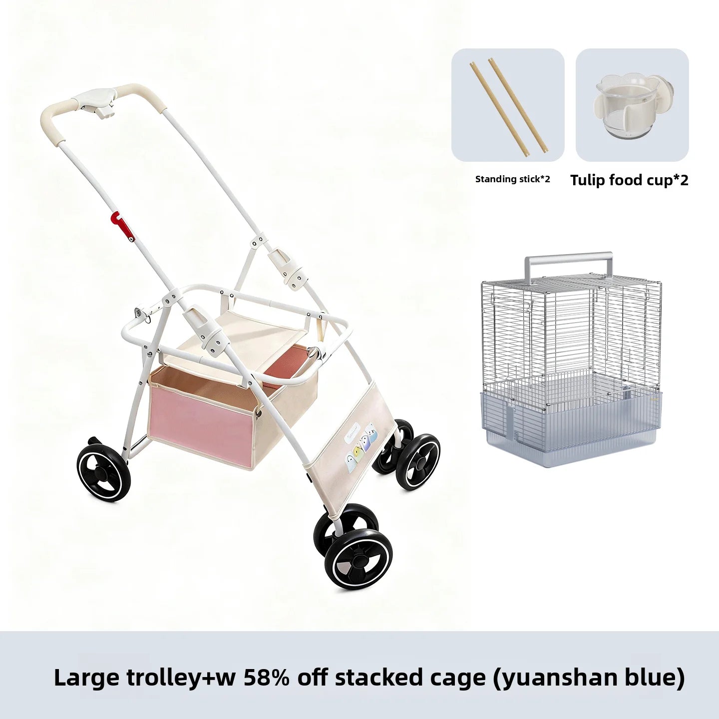 Foldable Lightweight Parrot Stroller Outdoor Travel Pet Carrier with Storage Space