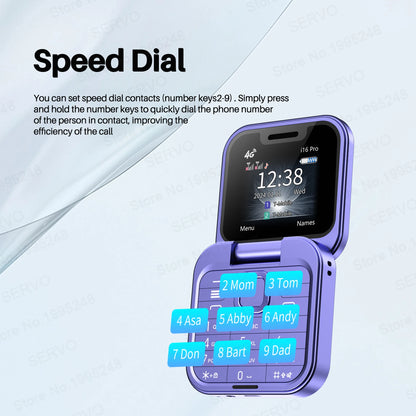 SERVO I16 PRO 4G LTE Mini Flip Mobile Phone Dual SIM Standby Call Recording Speed Dial FM Radio 1.77' Screen Foldable Cellphones