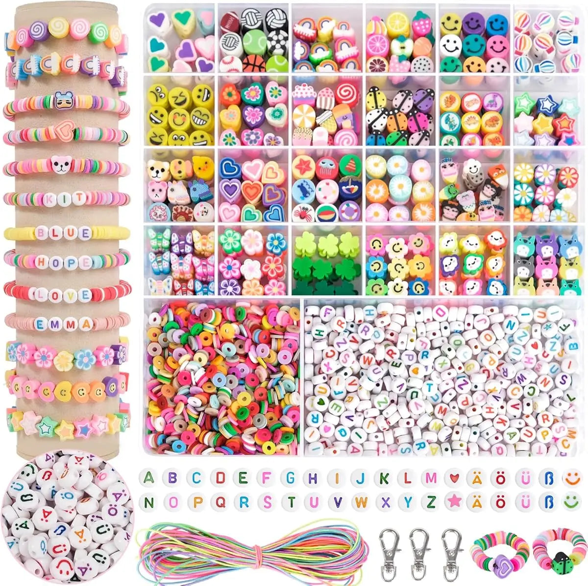 1800 Pcs Kids DIY Bead Set Jewelry Making Kit Colorful Hand‑Craft Beads For Bracelet Necklace Making Educational Creative Toy Perfect Gift For Girls