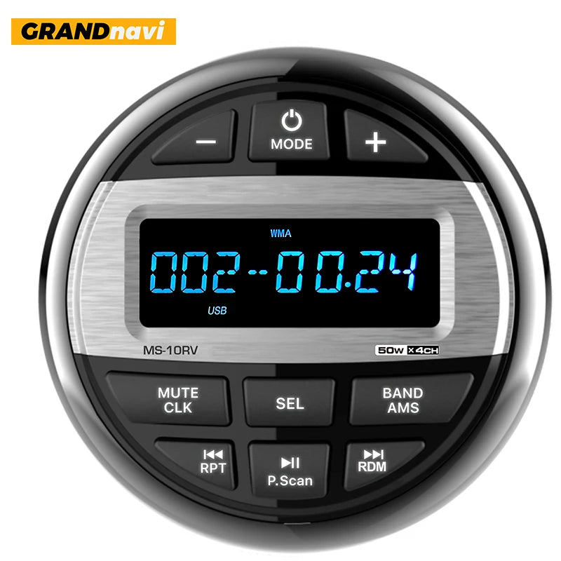 GRANDnavi Waterproof Bluetooth Marine Stereo Radio FM/AM Digital Media Audio Player for Boat Yacht ATV UTV Cart Motorcycle