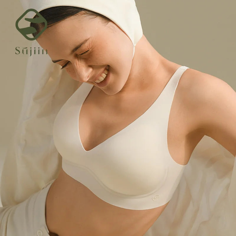 SUJIIN Sexy Seamless Wireless Bras for Women Push Up Padded Soft Support Invisible Lift V Neck Bralette Smooth Bra Female MX208