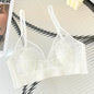 Sexy Lace Crop Top Deep V Backless Camisole Hollow Mesh Bra Female Solid Color Seamless Underwear Removable Chest Pad Tank Top