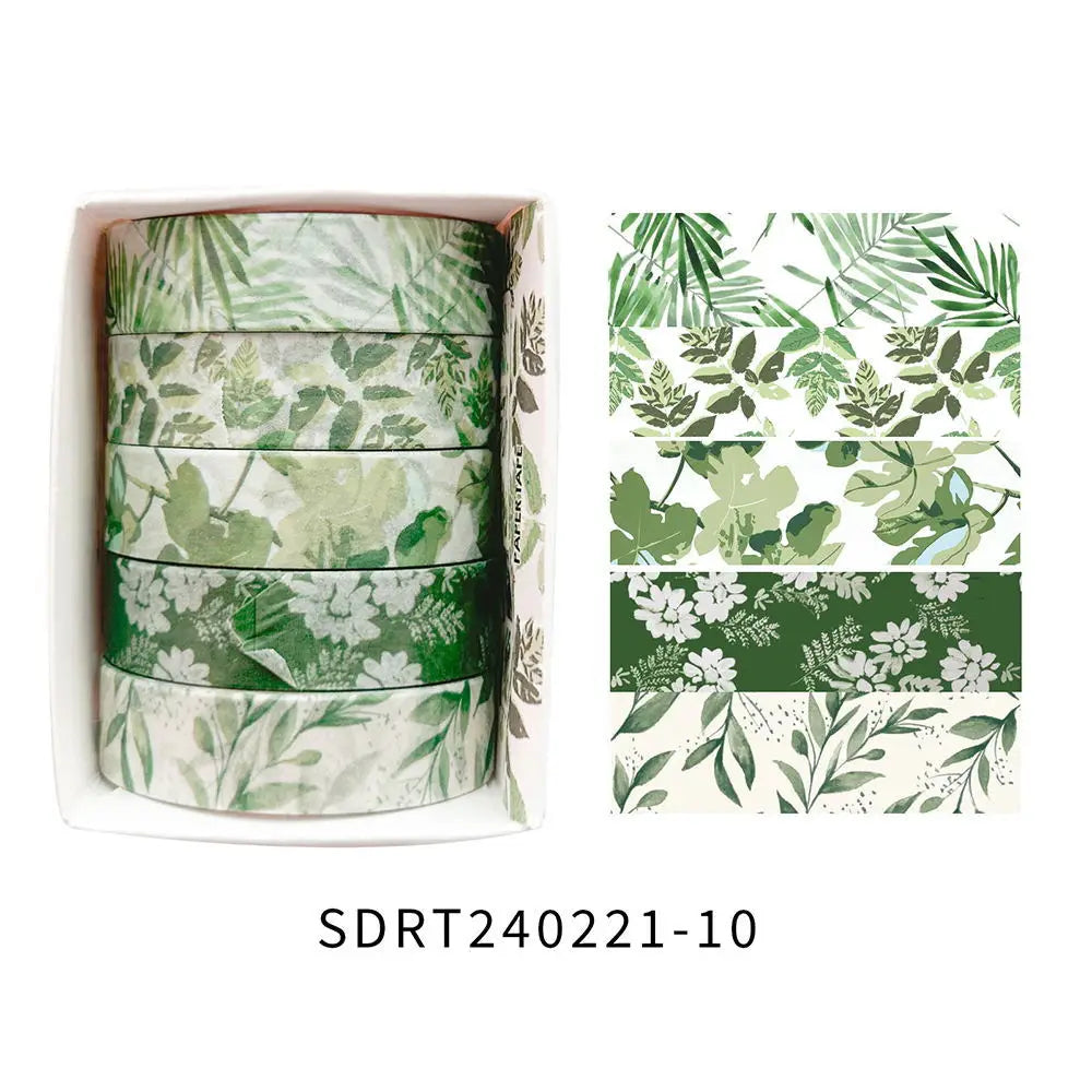 5 Rolls/set Aesthetics Floral Decorative Adhesive Tape Flower Washi Tape DIY Scrapbooking Material Sticker Label Stationery