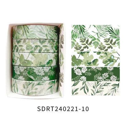 5 Rolls/set Aesthetics Floral Decorative Adhesive Tape Flower Washi Tape DIY Scrapbooking Material Sticker Label Stationery