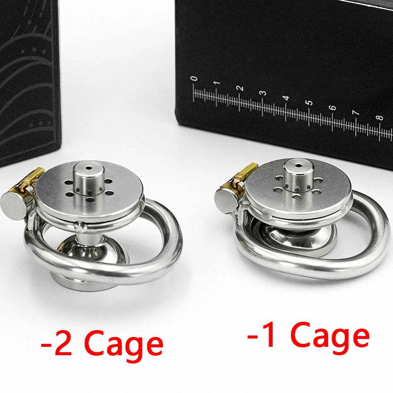 Urethral Inverted Negative Male Chastity Lock Flat Cock Cage with Metal Urethral Catheter for Couple Men Penis Ring Bondage BDSM