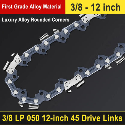 12" Guide Bar & 45 Link Chain Set 3/8"LP Pitch 0.050" Groove Width Rounded Teeth Alloy Chainsaw Components 12 Inch Electric Saw