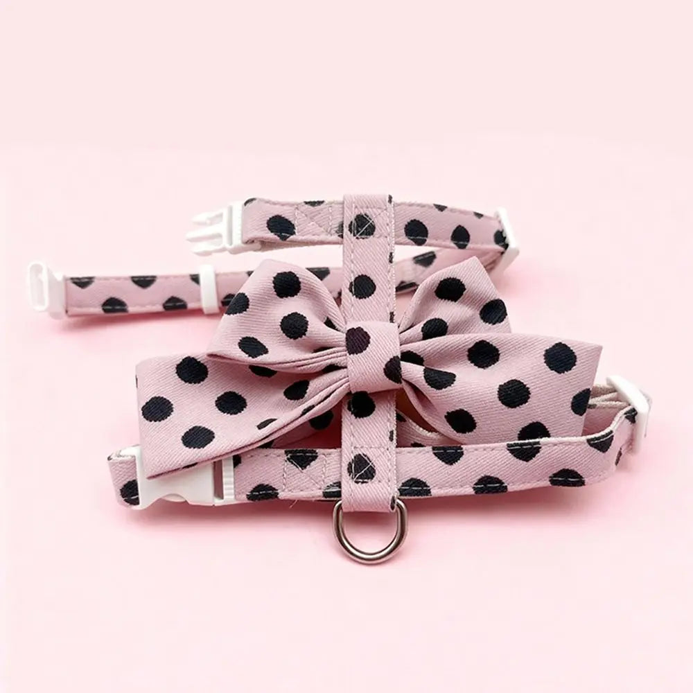 Cute Polka Dot Pet Vest Harness Bowknot Adjustable Pet Traction Rope with Collar Cat Traction Rope Puppy