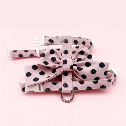 Cute Polka Dot Pet Vest Harness Bowknot Adjustable Pet Traction Rope with Collar Cat Traction Rope Puppy
