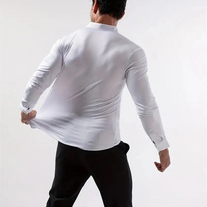 Premium Men's Ultra Stretch Dress Shirts Long Sleeve High Quality Business Formal Wrinkle-free Soft White Social Male Clothing