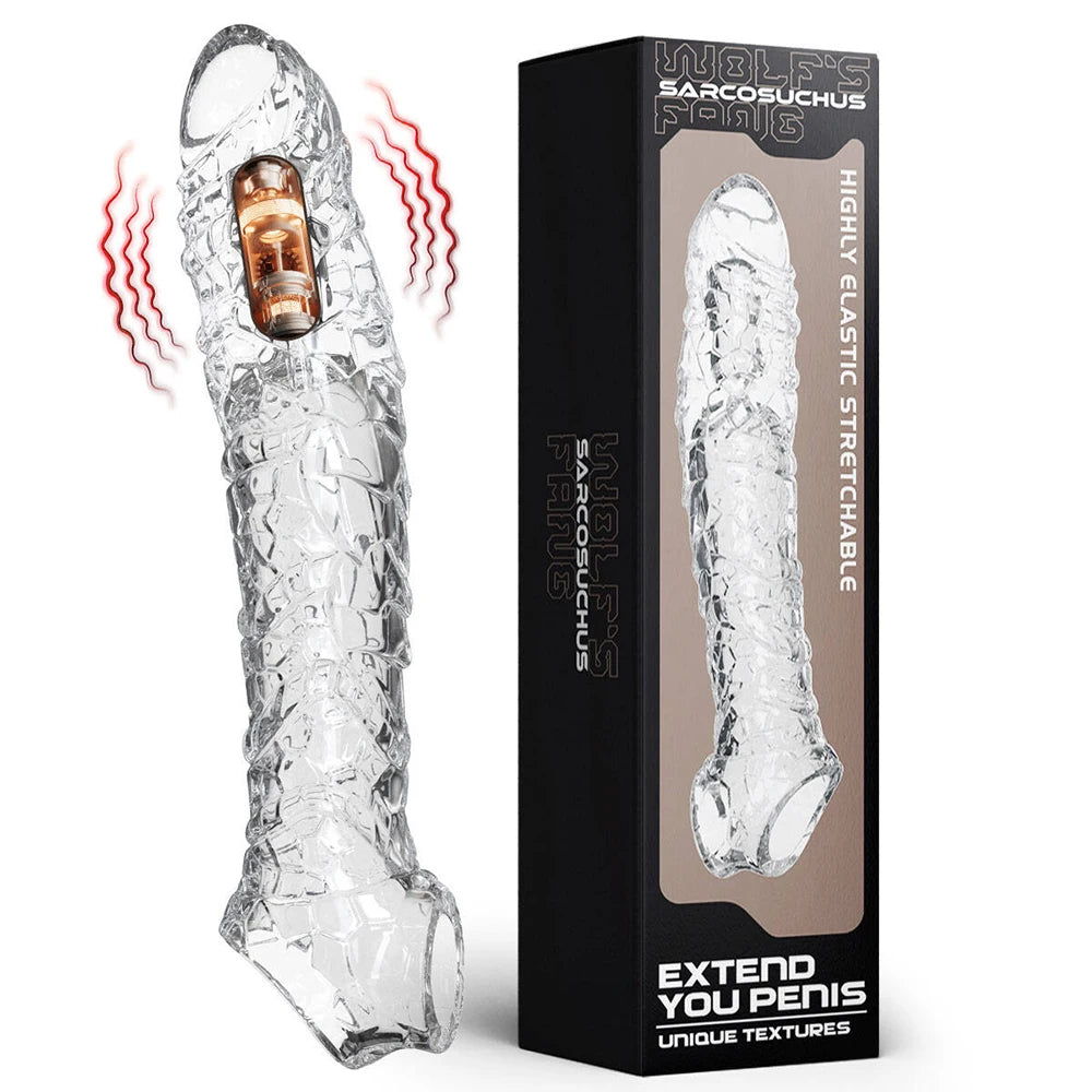 Penis Extension Sleeve Vibration Extend Adult Sex Toys Reusable Penis Sleeve Delay Ejaculation Dick Sleeve Sex toys for Men 18+