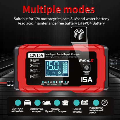14.6V 15A Lifepo4 Battery Smart Pulse Repair Charger 12V 15A 24V 8A Electric Motorcycles Charger For Lead Acid AGM GEL Battery