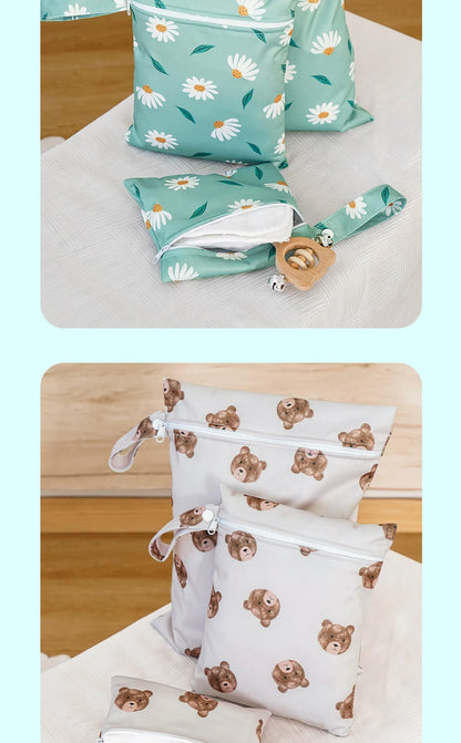 Elinfant 3PCS Portable Wet Dry Bag For Swimsuits,Waterproof Diaper Bags For Cloth Diapers,Washable Reusable Storage Bag