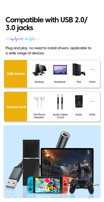 USB To 3.5MM Jack Audio Adapter USB to 3.5mm Headset/Microphone External Stereo Sound For PC Laptops USB to 3.5 Jack Adapter