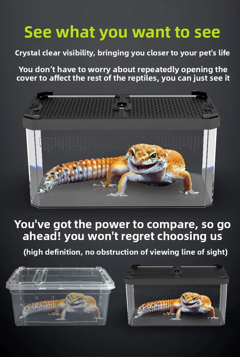 NOMOY Magnetic Sliding Lid Reptile Enclosure - Dual Opening Critter Cage for Crested Geckos, Frogs, Lizards, Snakes & Silkworms