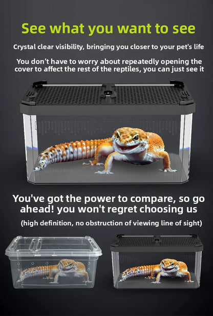 NOMOY Magnetic Sliding Lid Reptile Enclosure - Dual Opening Critter Cage for Crested Geckos, Frogs, Lizards, Snakes & Silkworms