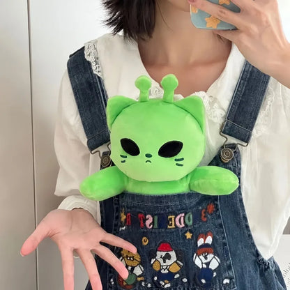 Cute Alien Cat Plush Toy Green Kitten Soft Plushie Dolls Kawaii Anime Stuffed Animal Pillow Home Decor Couple Gifts for Friends