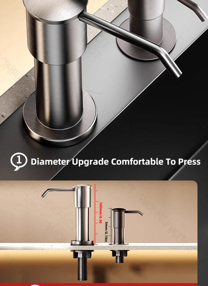 Soap Dispenser for Kitchen Sink Built in Sink Soap Dispenser Brushed Countertop Soap Dispenser Pump Silver Blackgray