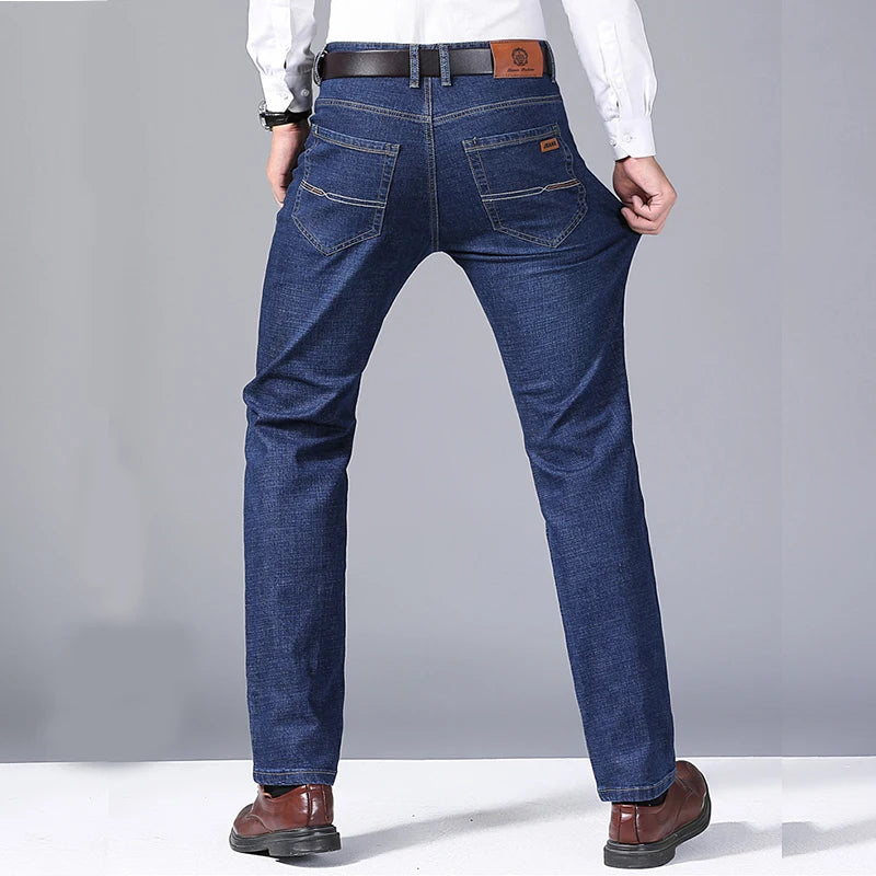 Men's Soft Straight Denim Pants 2025 Autumn Classic Business Black Biker Jeans Overalls Masculino Pantalone Hombre Mannen Homme