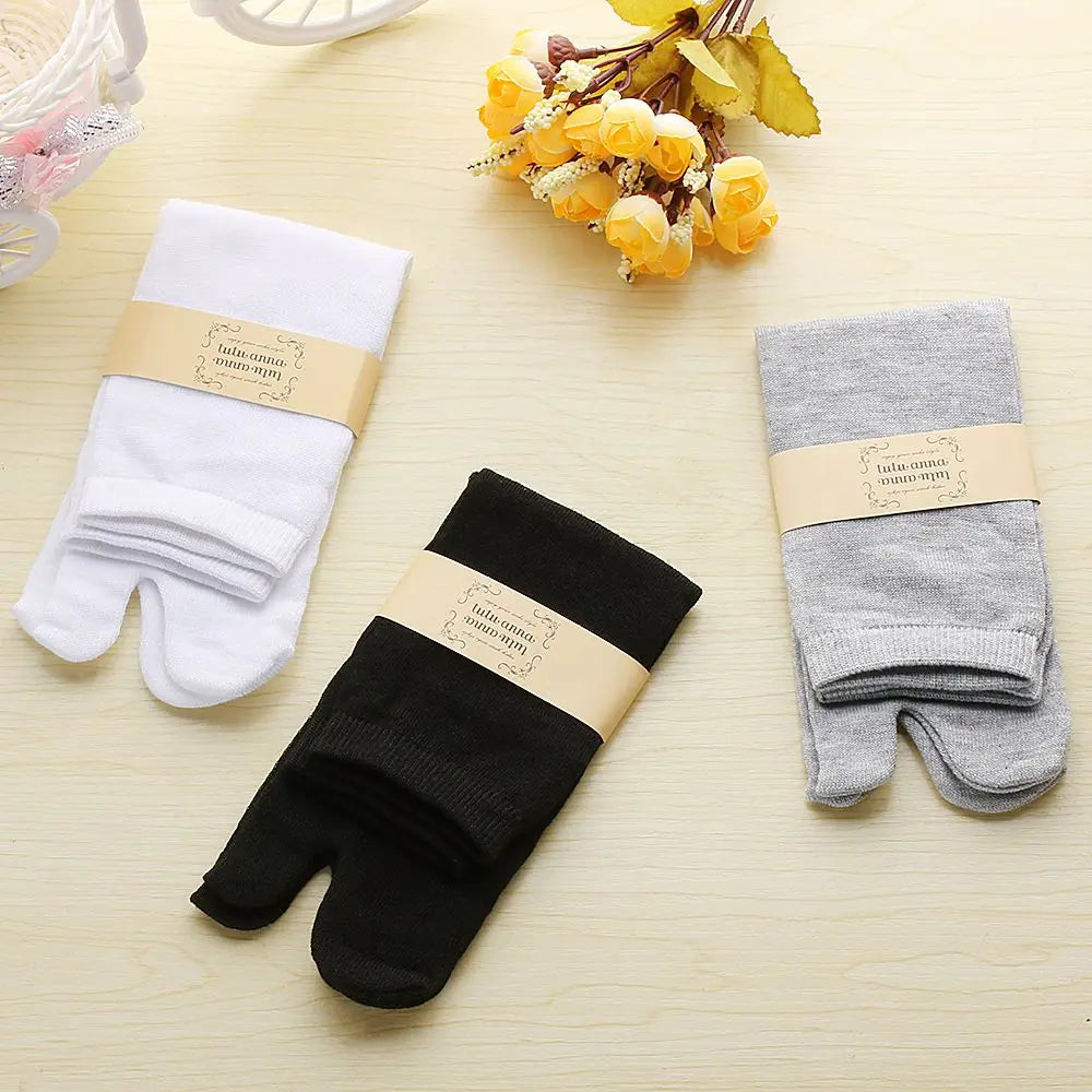1Pair Japanese Two Toe Socks Men And Women Kimono Flip Flop Sandal Split Ninjia White  Black GreyTabi Toe Socks