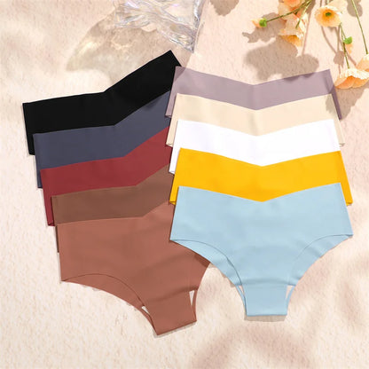 4PC Women Seamless Briefs Sexy V-Waist Underwear 10 Solid Colors Ice Silk No Trace Panties Female Breathable Intimates Lingerie