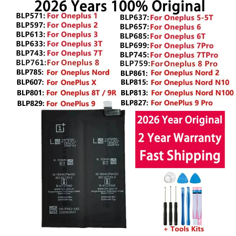 Original Battery For Oneplus one 1+ For OnePlus 1 2 3 1+3 One Plus Nord 2 N10 X 3 3T 5 5T 6 6T 7 7T 8 8T 9 9R Pro Plus Batteries