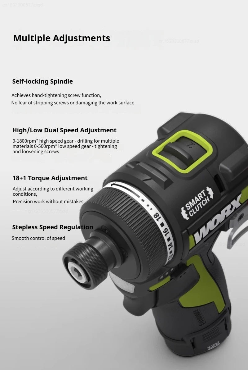 Worx WU139 Cordless Driver Drill Brushless Electric Impact Screwdriver Rechargeable Metal Chuck High Torque DIY Power Tools
