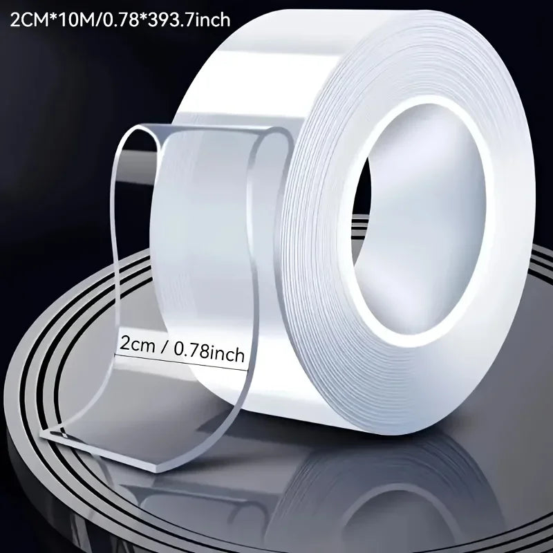 10m Nano Double-Sided Tape,Super Strong Waterproof Adhesive,Transparent No Residue for Plastic,Wood, Glass,Metal,Walls Bonding