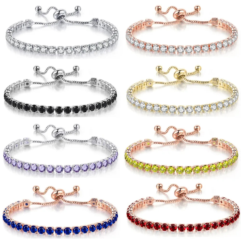 Adjustable Colorful Birthstone Tennis Bracelets for Women 4MM Crystal Bangle Female Hand Chain Trend Jewelry Accessories H133