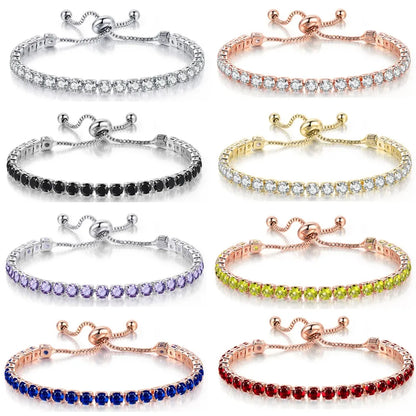 Adjustable Colorful Birthstone Tennis Bracelets for Women 4MM Crystal Bangle Female Hand Chain Trend Jewelry Accessories H133