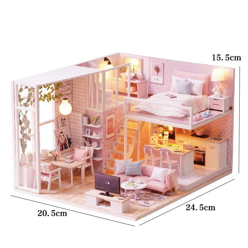 Doll House Kit 3D Wooden Mini DollHouse Assembly Building with Furniture Kit Toy For Birthday Gift 3D Puzzle Handmade Home Decor
